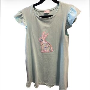 Abby & Evie Mint Green Dress Appliqué Bunny Floral Ruffled Cap Sleeves Sz 6 NWT